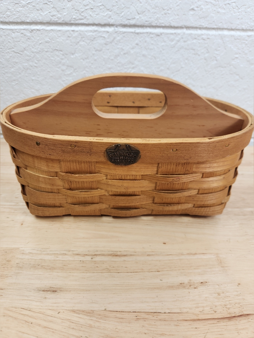 Vtg Peterboro Basket Co. 2 Section Basket W/Wood Divider Handle Cottagecore